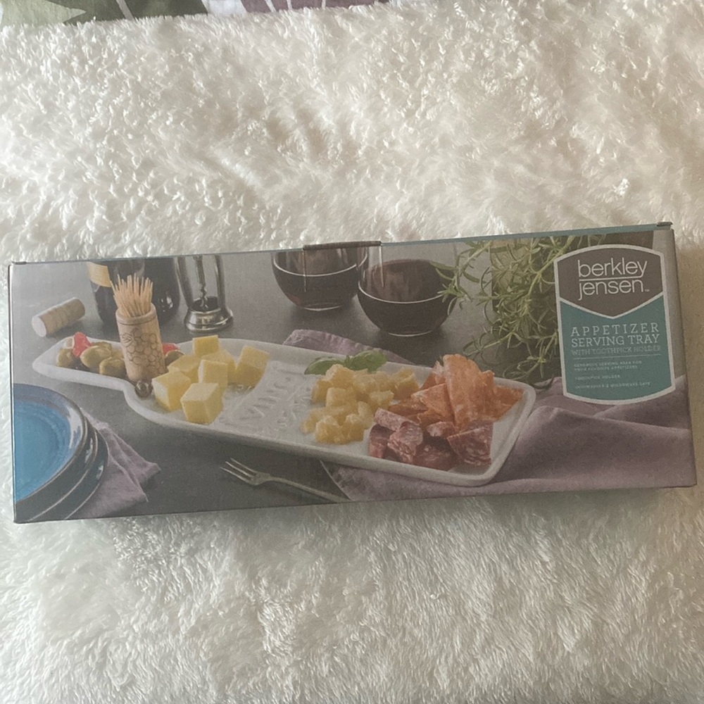 New white wine shaped serving tray with toothpick holder